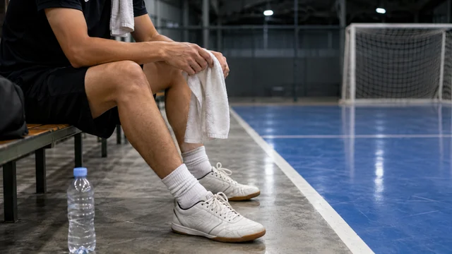 Kaki pemain futsal beristirahat setelah bermain