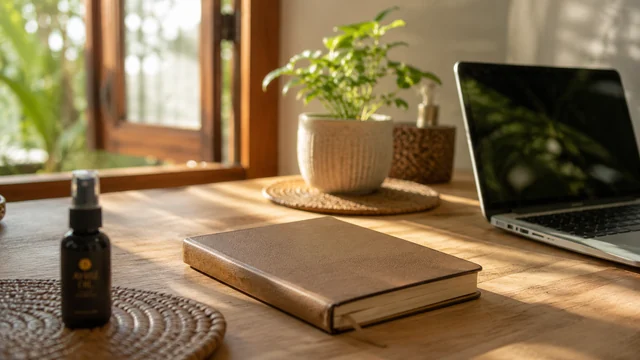 Minyak oles untuk leher kaku dengan laptop stand dan bantal leher