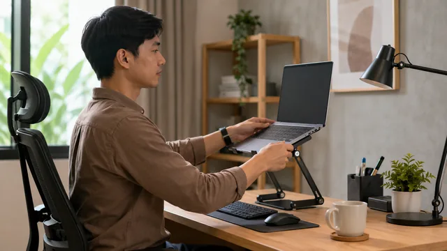 Posisi laptop bikin leher pegal di meja kerja