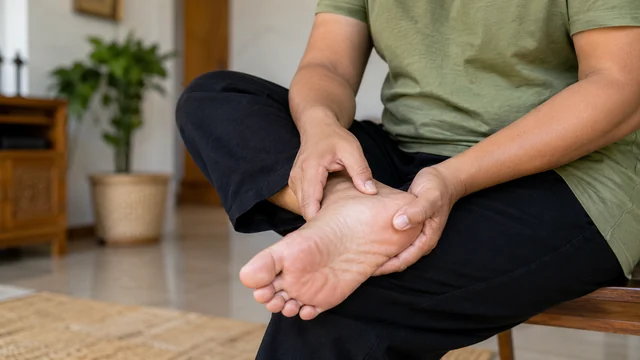 Sakit telapak kaki bagian tumit dengan fokus area tumit dan telapak kaki