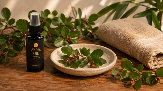Ayriz Oil dengan elemen wintergreen dan gandapura untuk artikel produk oles