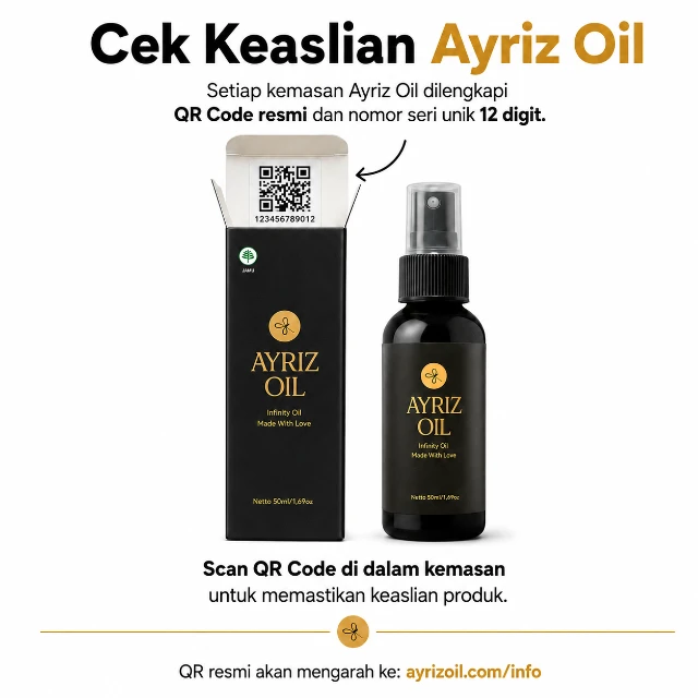 Panduan cara cek keaslian Ayriz Oil melalui kode atau QR